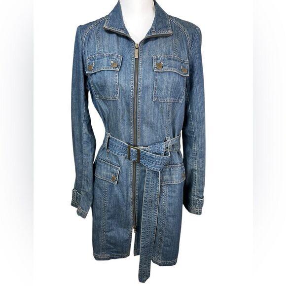 Vintage Eddie Bauer Dress Womens Medium Blue Denim Long Sleeve Zip Up Midi - Picture 1 of 8